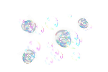 Soap bubble floating transparent  background. Realistic air water foam bubble with rainbow colors.  Bubble PNG.