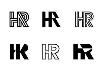 Set of letter HR logos. Abstract logos collection with letters. Geometrical abstract logos