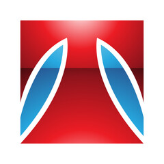 Red and Blue Glossy Square Shaped Letter T Icon