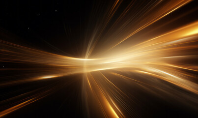 Abstract golden wavy lights background on a black, clean lines and pure forms. Generative AI.