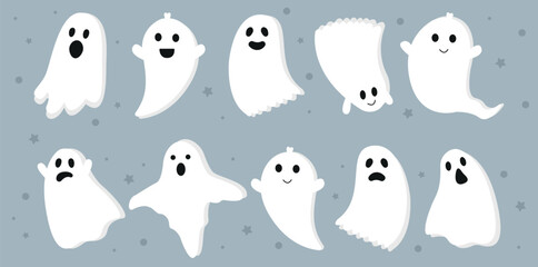 Set of ghosts for Halloween. Vector graphics