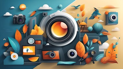 world photographer day illustration with graphic icons of technology WEB3 banner background