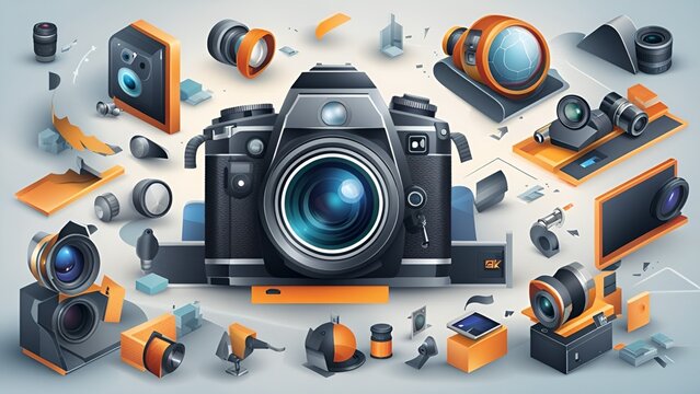 world photographer day illustration with graphic icons of technology WEB3 banner background