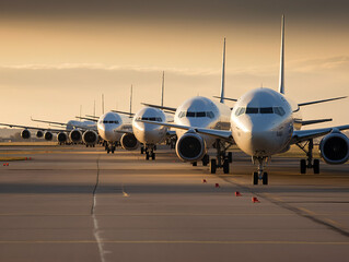 airplane at sunset in the airport