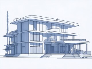 Modern motel blueprint style drawing, AI generated illustration