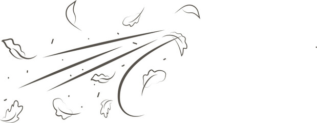 Outline drawing of a breath of wind.Wind blow set in line style.Wave flowing illustration with hand drawn doodle cartoon style.
