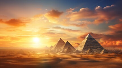 Cairo's Enchanting Dusk: Fantasy Landscape with Gilded Pyramids