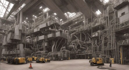 Industrial Factory Interior with Numerous Pipes