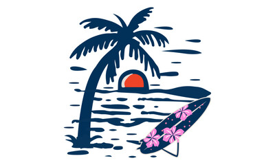 Colorful Beach SVG Illustration Design, Hello, Summer California Beach Vector T-shirt Design.