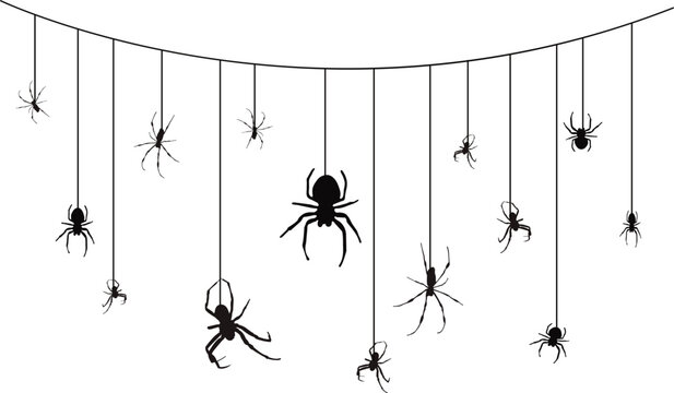 spiders on the web, halloween gothic garland, spooky garland, wednesday style vector