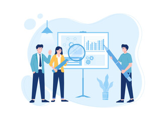 People looking at a project on a large screen concept flat illustration