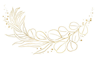 Bouquet made with golden eucalyptus leaves, isolated wedding illustration