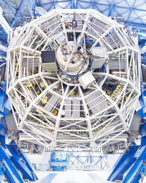 Low angle view of telescope machinery at Paranal Observatory in Chile