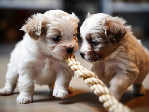 two puppies playing