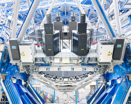 Low angle view of telescope machinery at Paranal Observatory in Chile