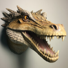 Fototapeta premium dinosaur head close-up on a gray background. 3d rendering