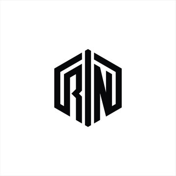 recommend clip art: RN Letter Logo monogram hexagon shape with connect outline design template