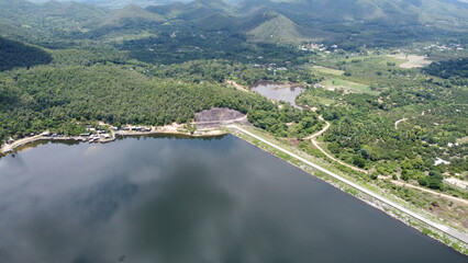 Aerial view of Mae Thi Reservoir Ban Thi District Lamphun Thailand