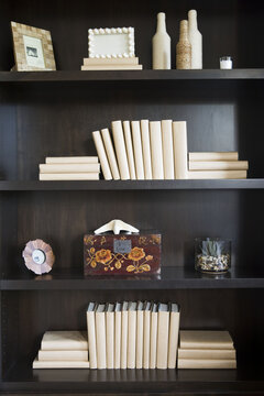 Books and decor on shelf