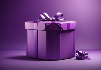 Purple gift box again studion background, empty space for bussines - obrazy, fototapety, plakaty