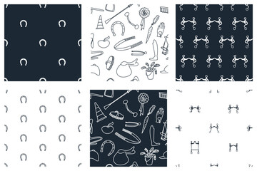 Set of seamless patterns on the theme of equestrian sports