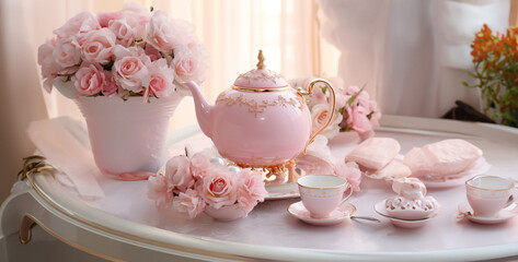 pink cup of tea. Generative Ai content