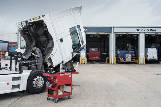 Mechanic working on truck
