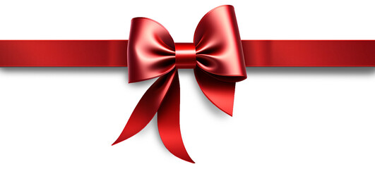 Red ribbon with bow isolated on white and transparent background, png