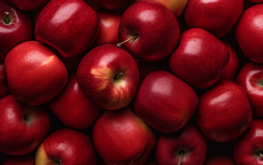 Top view of bright ripe fragrant red apples background