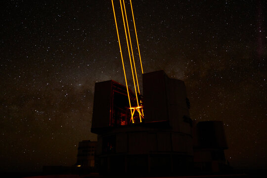 Lasers from a telescope at Paranal Observatory in Chile