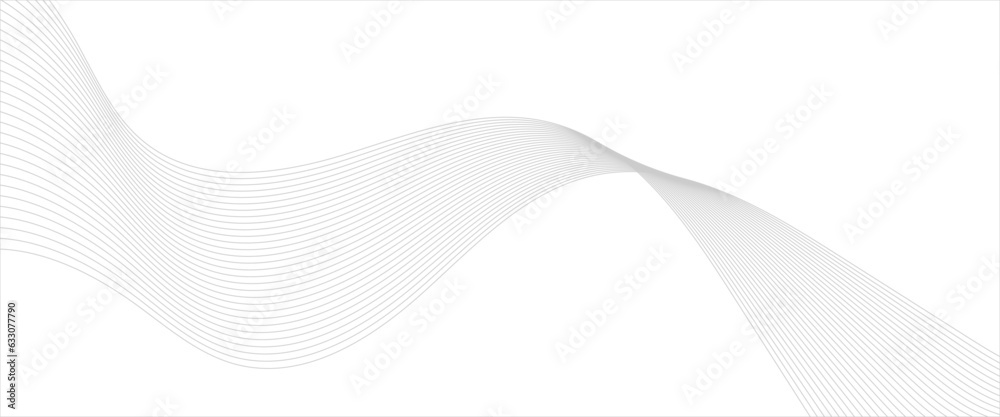 Wall mural abstract grey wave lines on transparent background. technology, data science, geometric border patte