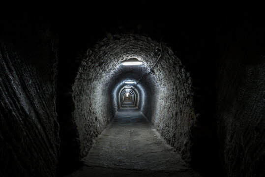 Lights in tunnel in Salina Turda
