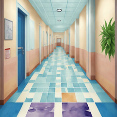 graphics wide empty school corridor