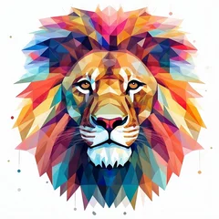 Fototapeten Colorful lion low poly triangular design © Chand Abdurrafy