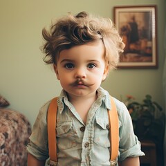 Little boy with a mustache. movember. Man's health. Men support.