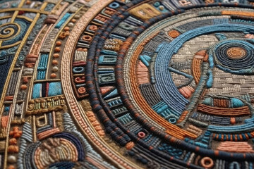 Fototapeta na wymiar Egyptian Embroidery Incorporates Motifs From Ancient Hieroglyphics And Cultural Symbols. Generative AI