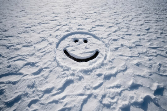 Smiley Face Drawn In The Snow. Generative AI