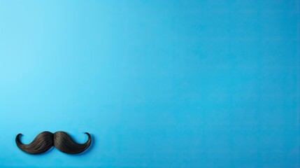 Brown mustache side view on a blue background. Copy space for text. movember. Man's health. Men support.