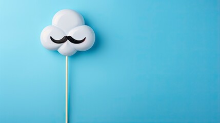 Black mustache on a stick with a frown on a blue background. Copy space for text. movember. Man's health. Men support.