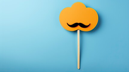 Black mustache on a stick with a frown on a blue background. Copy space for text. movember. Man's health. Men support.