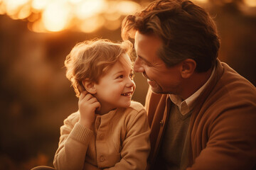 Father's Day photo featuring a happy father and child with warm, bright lighting and a loving color palette. Generative ai.