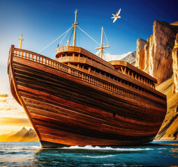 bible story of noah's ark sailing on the great flood - Generative AI