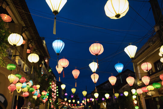Low angle view of lanterns over street