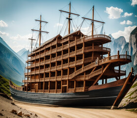 bible story noah build ark unfinished noah's ark on top of the mountain - Generative AI