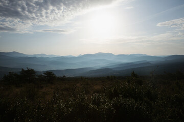 Landscape of hills in shadow
