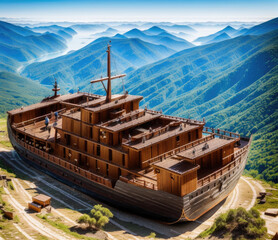bible story noah build ark finished noah's ark on top of the mountain - Generative AI
