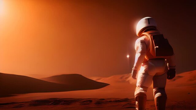 an astronaut looking at the rocky mars. 4K. Generative AI