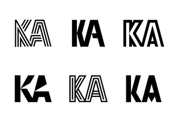 Set of letter KA logos. Abstract logos collection with letters. Geometrical abstract logos