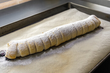 Puff pastry poppy seeds. food concept. dessert. bakery. puff pastry swirls