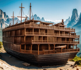 bible story noah build ark finished noah's ark on top of the mountain - Generative AI